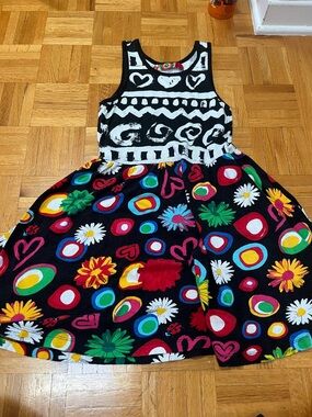 Desigual Black Dress with Bright Multicolor Floral & Heart Print